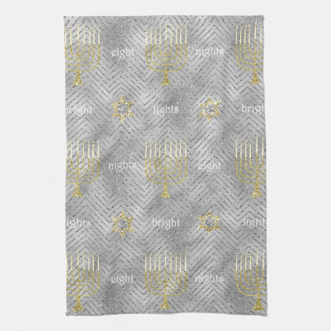 Kitchen Towel "Hanukkah Elegant Menorahs" (Vertical)