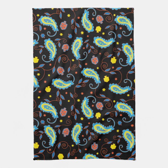 Kitchen Towel "Hanukkah Paisley Dreidel Towel" (Vertical)