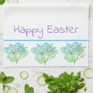 Kitchen Towel Happy Easter Lillies