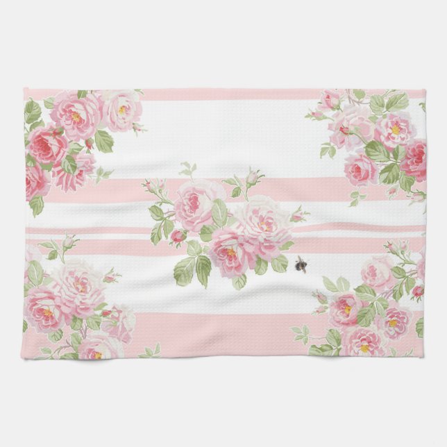 Kitchen Towel in May Day Summer Roses peony (Horizontal)