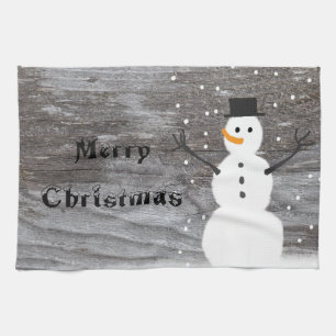 kitchen towel Merry Christmas rustic cute snowman