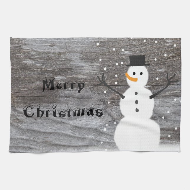 kitchen towel Merry Christmas rustic cute snowman (Horizontal)