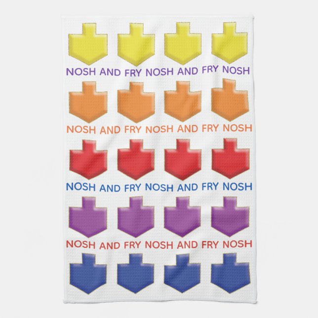 Kitchen Towel "Nosh & Fry 3D Dreidels" (Vertical)
