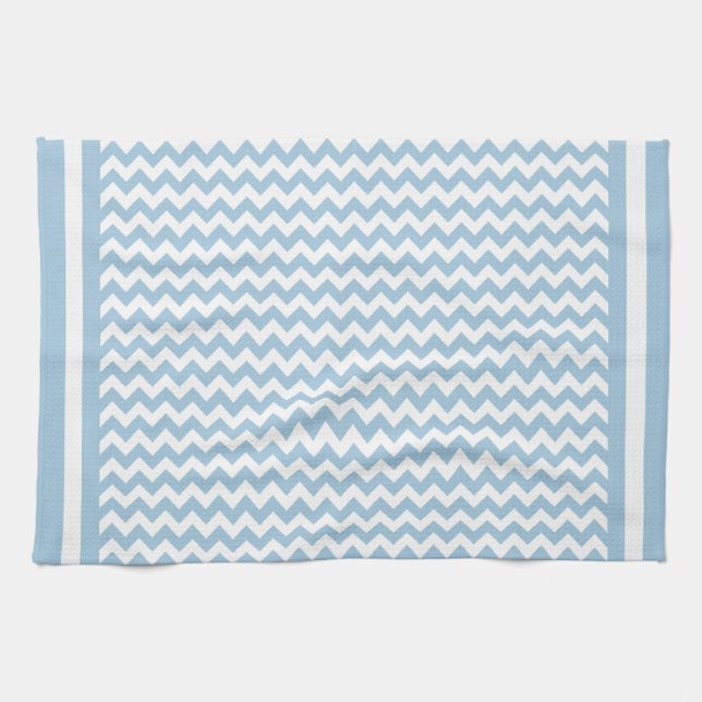 Kitchen Towel or Tea Towel Blue and White Chevrons (Horizontal)