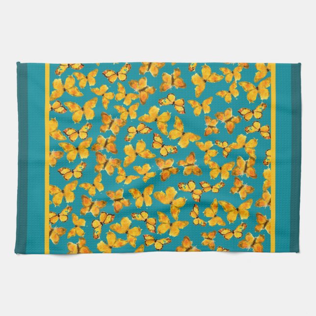 Kitchen Towel or Tea Towel, Golden Butterflies (Horizontal)