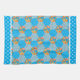 Kitchen Towel or Tea Towel, Orange, Blue Patchwork
