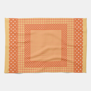 Kitchen Towel: Orange Checks and Polka Dots Tea Towel