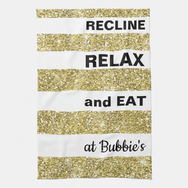 Kitchen Towel Passover/Gold, "EAT AT... " (Vertical)