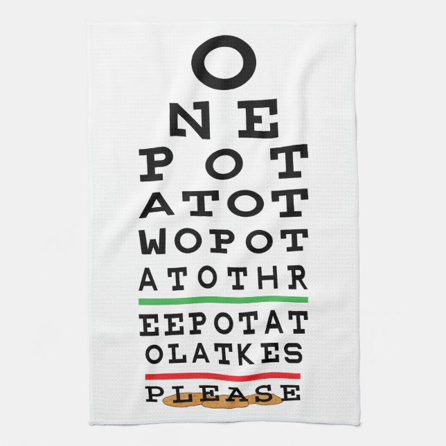 Kitchen Towel Personalise Latkes Eye Chart (Vertical)