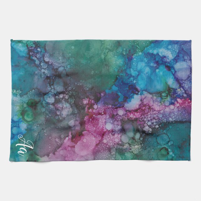 Kitchen Towel "Pinks-Blue Inkblot" (Horizontal)