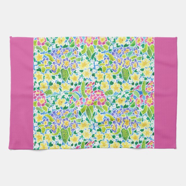 Kitchen Towel, Spring Primroses, Pretty Pink Tea Towel (Horizontal)