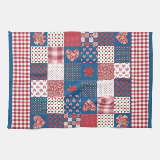 Kitchen Towel, Tea Towel, Faux-Patchwork, Gingham Towel (Horizontal)