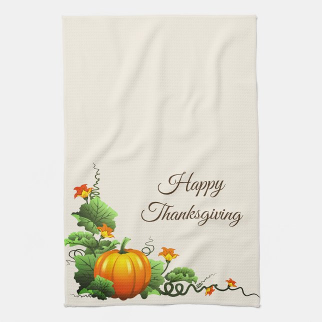 Kitchen Towel-Thanksgiving Pumpkin Tea Towel (Vertical)