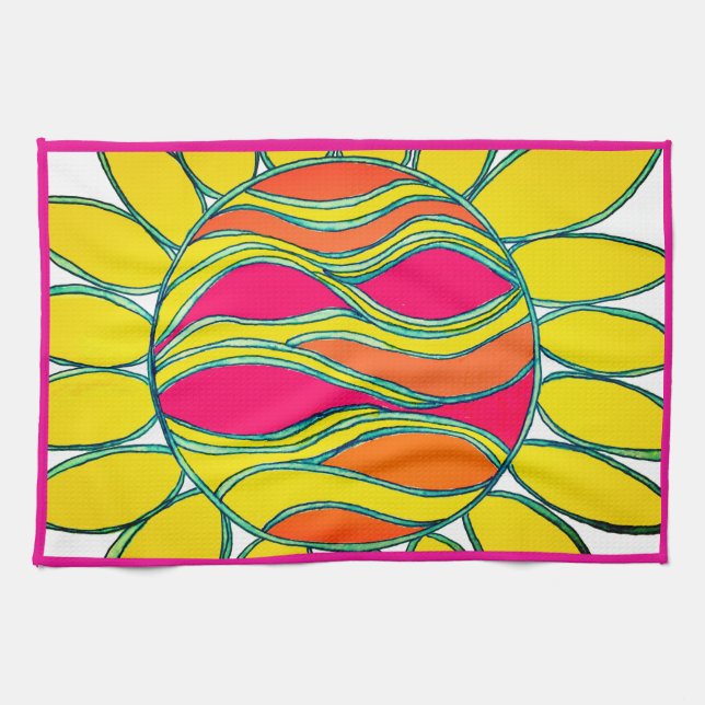 KITCHEN TOWEL "TROPICAL SUNSHINE" raspberry trim (Horizontal)