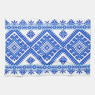 Kitchen Towel Ukrainian Cross Stitch Print Blue