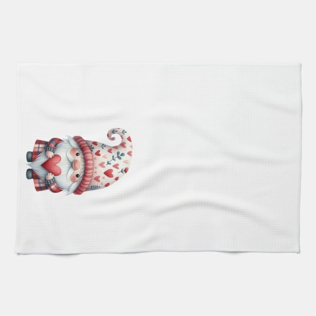 Kitchen Towel-Valentine Gnome Tea Towel (Horizontal)