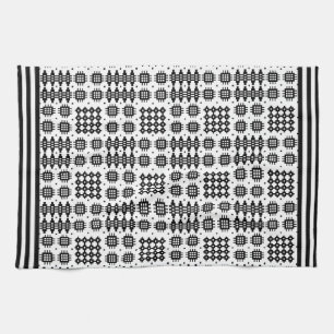 Kitchen Towel Welsh Tapestry Design Black on White
