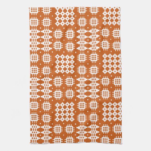 Kitchen Towel: Welsh Tapestry Design, Brick Red Tea Towel (Vertical)