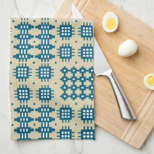 Kitchen Towel Welsh Tapestry Design, Navy on Taupe