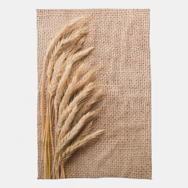 Kitchen Towel Wheat on Burlap Sack Country Rustic (Vertical)