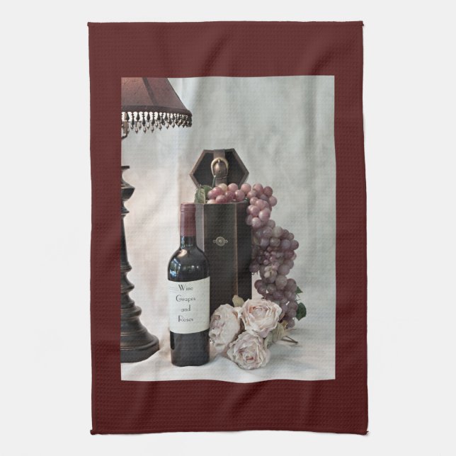 Kitchen Towel Wine, Grapes and Roses (Vertical)