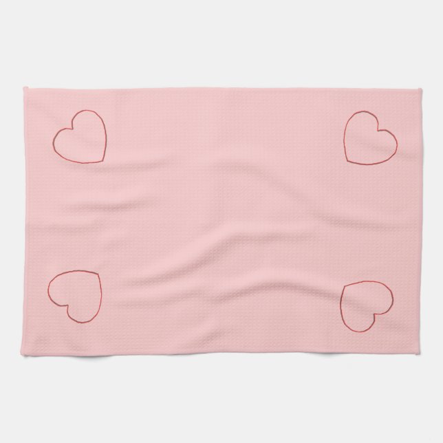 Kitchen Towel - Wire Framed Hearts on Pink (Horizontal)