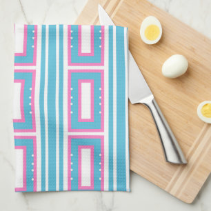 Kitchen Towel with Aqua-Pink Rectangle Patterns