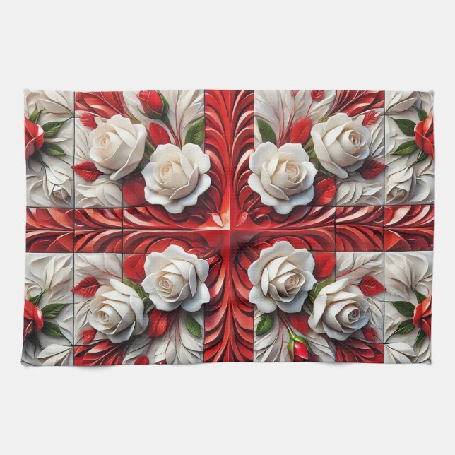 Kitchen towel with English Roses Design (Horizontal)