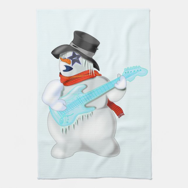 Kitchen Towel with Snowman Guitarist - Funny (Vertical)