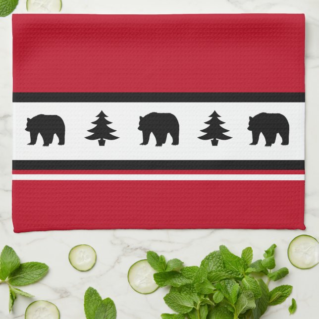 Kitchen Towel-Yellowstone Lodge 3 Bear and Trees Tea Towel (Folded)
