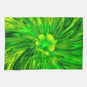 Kitchen Towels Abstract Lines Green Flower