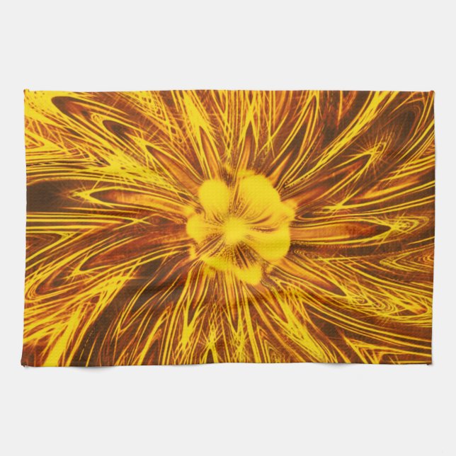 Kitchen Towels Abstract Lines Yellow Flower (Horizontal)