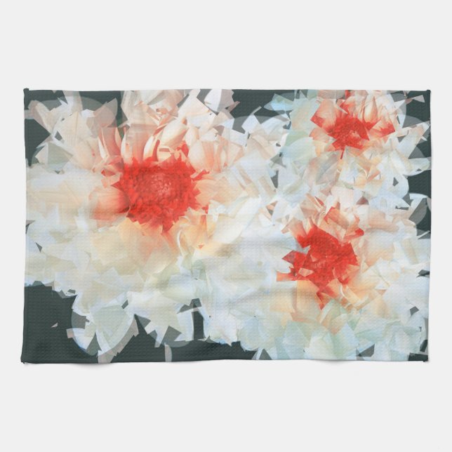 Kitchen Towels Flowers White Black Cubist (Horizontal)
