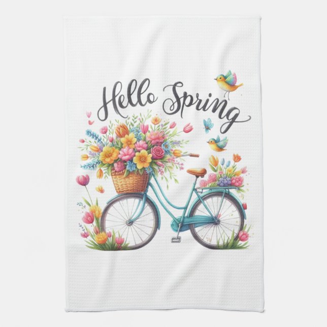 Kitchen Towels-Hello Spring Floral Kitchen Towels (Vertical)