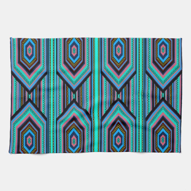 Kitchen Towels Mexican Inca Stripe (1) Teal blue (Horizontal)