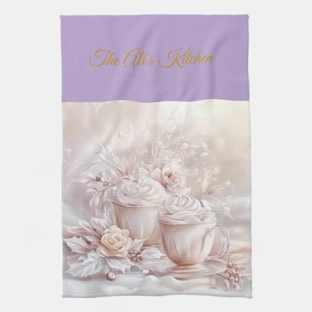 Kitchen Towels-Personalized Victorian Christmas Ki Tea Towel (Vertical)