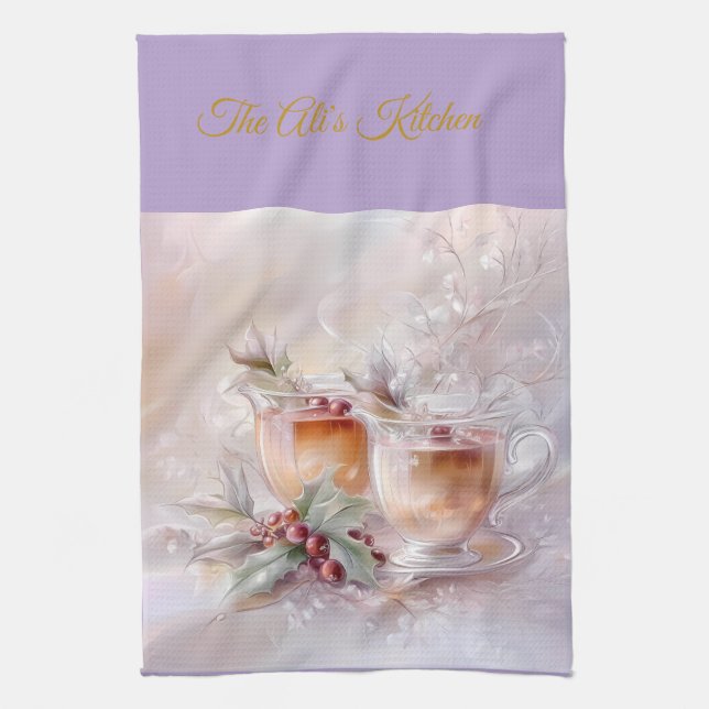 Kitchen Towels-Personalized Victorian Christmas  Tea Towel (Vertical)