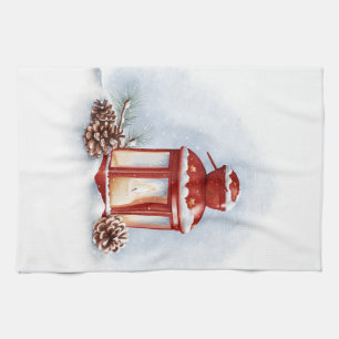Kitchen Towels red lantern with a glowing candle