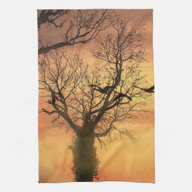 Kitchen Towels Twisted Autumn Tree At Sunset (Vertical)