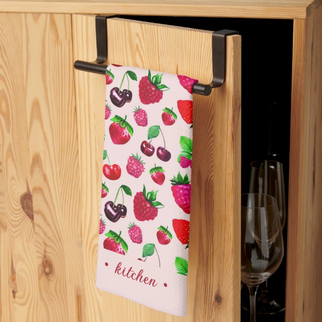 Kitchen Towels with bright juicy berry design (Thirds Fold)