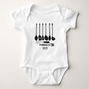 Kitchen utensil cartoon illustration  baby bodysuit