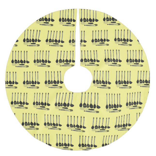 Kitchen utensil cartoon illustration  brushed polyester tree skirt (Front)