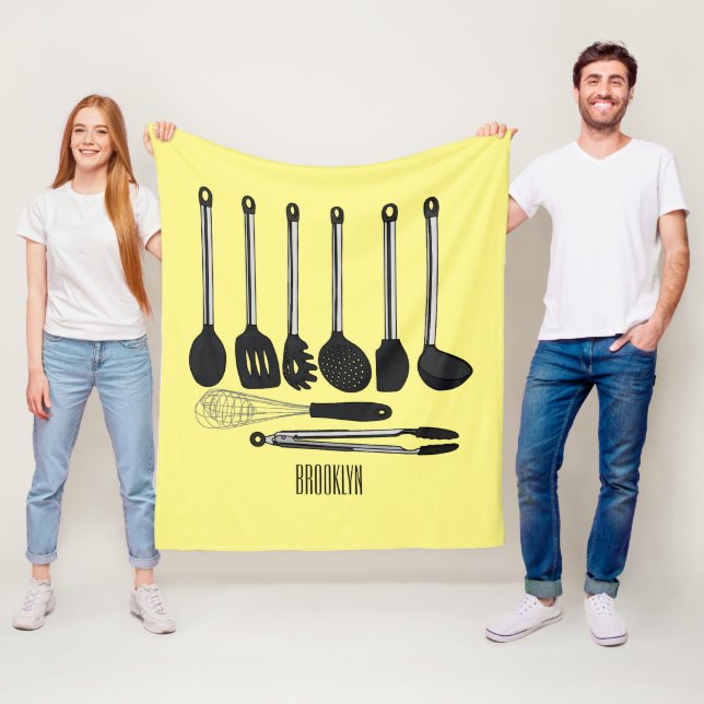 Kitchen utensil cartoon illustration  fleece blanket (In Situ)