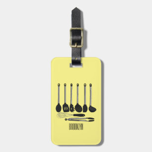 Kitchen utensil cartoon illustration luggage tag