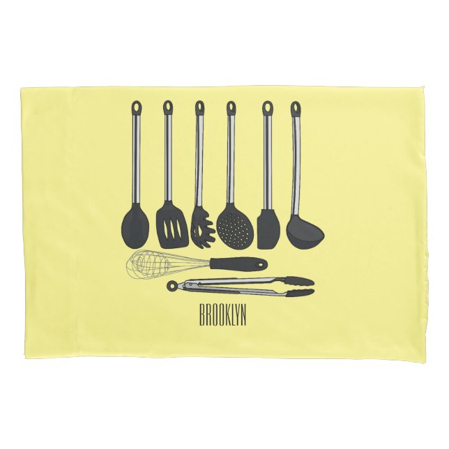 Kitchen utensil cartoon illustration  pillowcase (Front)