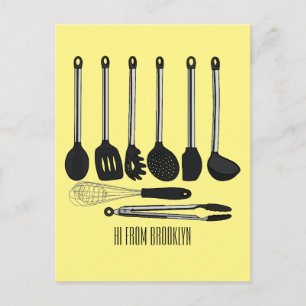 Kitchen utensil cartoon illustration postcard
