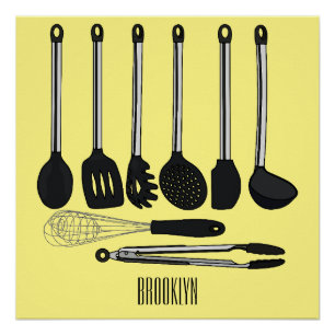 Kitchen utensil cartoon illustration poster