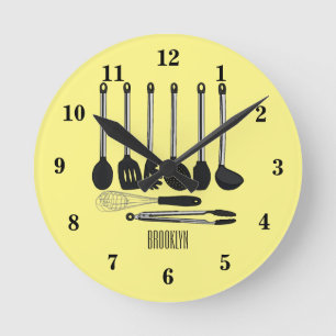 Kitchen utensil cartoon illustration round clock