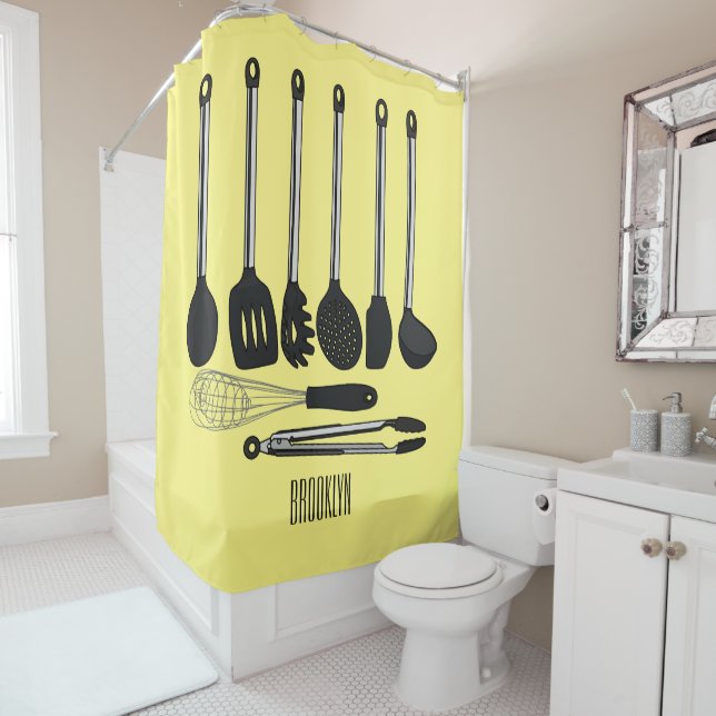 Kitchen utensil cartoon illustration  shower curtain (In Situ)