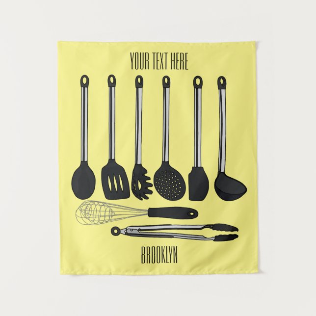 Kitchen utensil cartoon illustration  tapestry (Front)
